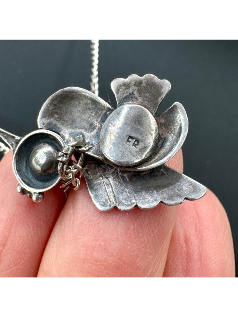Vintage 1930s Mexican Modernist Bird Pendant Sterling w/ Amethyst Eye Signed ER - Picture 4 of 9